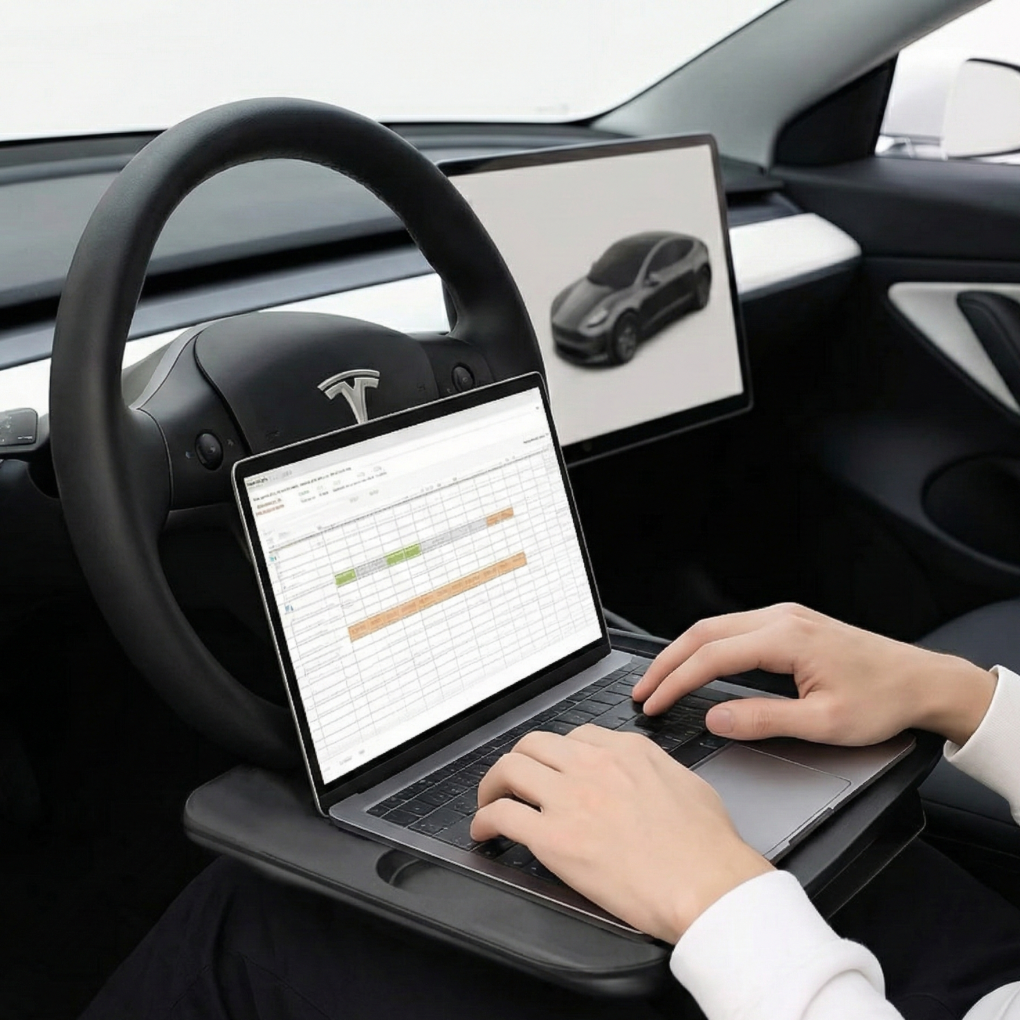 Tesla Travel Tray β Steering Wheel Desk for Work, Dining & Travel