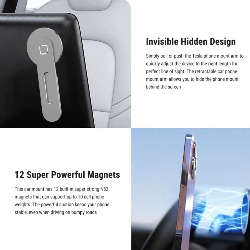 Magnetic Phone Mount – for Tesla Model 3/Y/X/S/Cybertruck (2017 - 2026) - Zapped Co