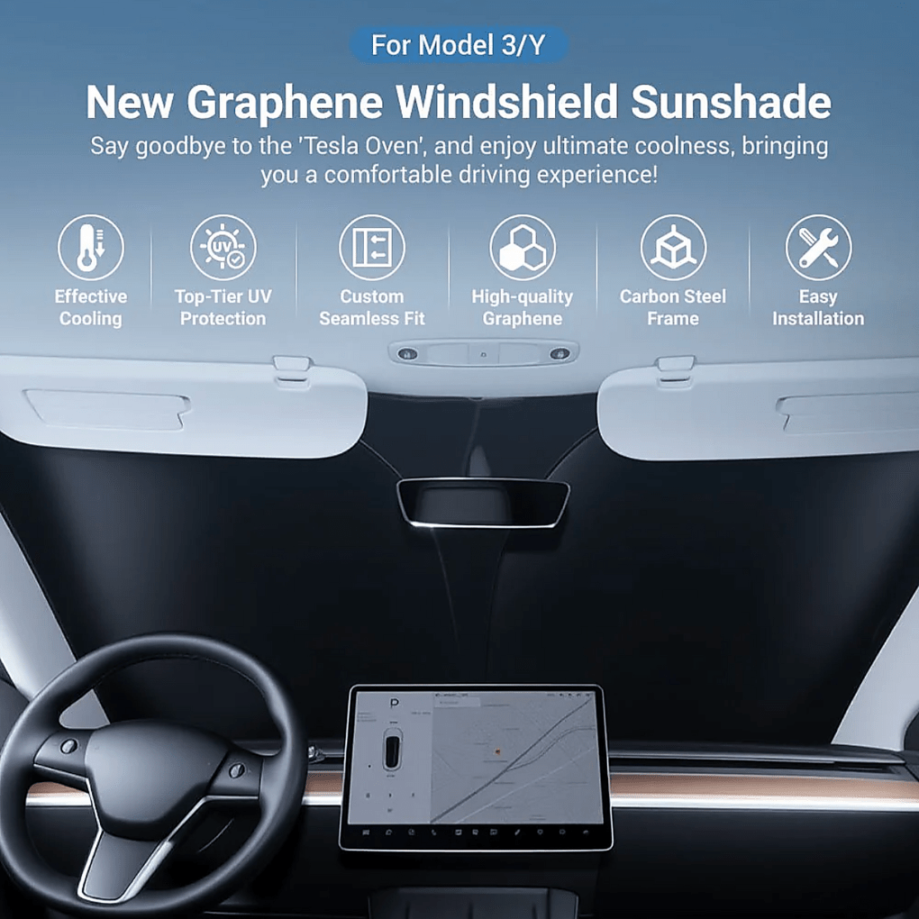SunGuard – Premium Windshield Sunshade - for Tesla Model 3/Y (2017 - 2026) - Zapped Co