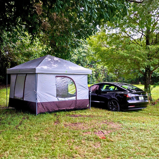 Smart Tent for Tesla Model Y and Model 3, a premium camping tent that attaches to the back of your car. The perfect Tesla camping solution for outdoor adventures, offering climate-controlled comfort. Ideal for Tesla camp 