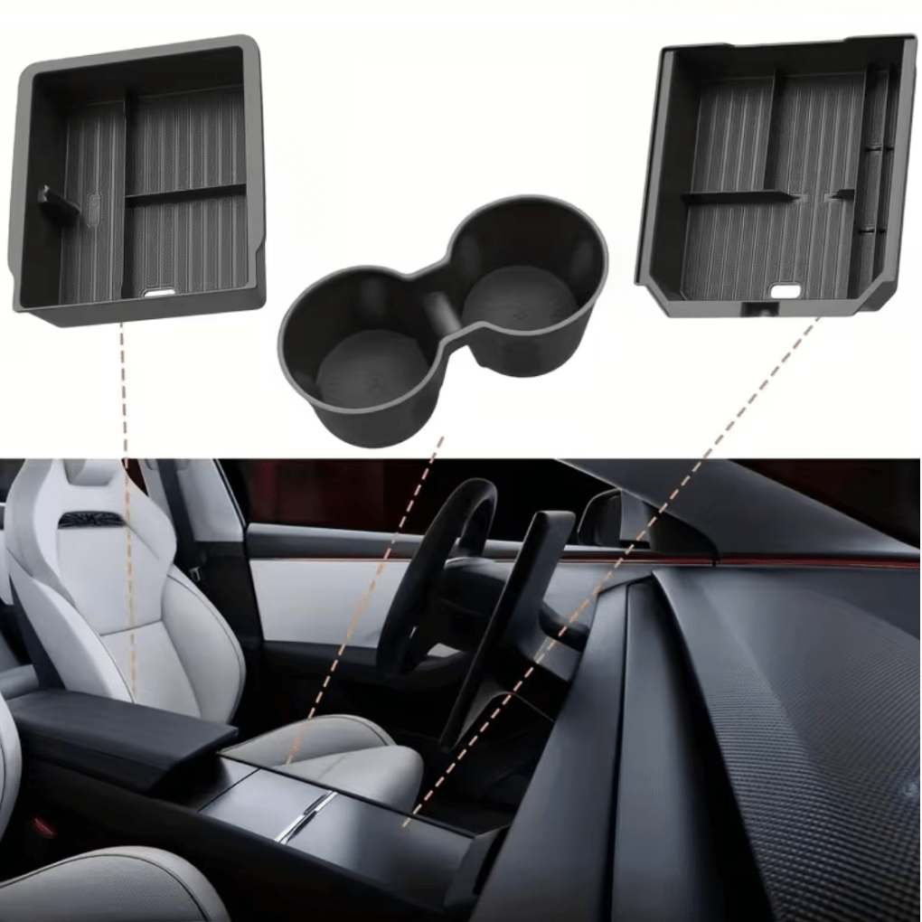 3 - piece Tesla console organizer – Storage Set for Model 3/Y (2024 - 2026) - Zapped Co