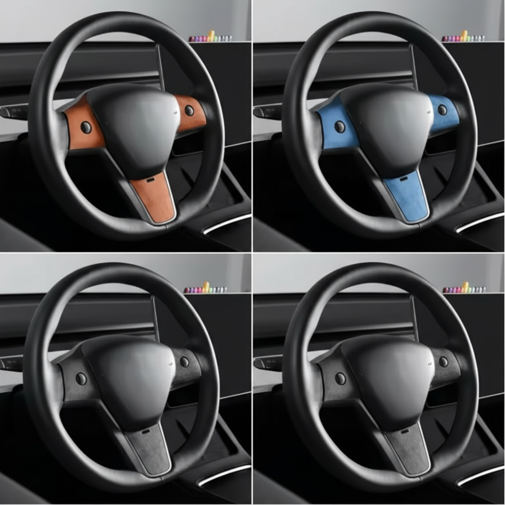 Alcantara Steering Wheel Patch Covers – For Tesla Model 3/Y (2019–2023)