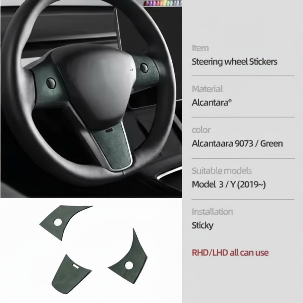 Alcantara Steering Wheel Patch Covers – For Tesla Model 3/Y (2019–2023)