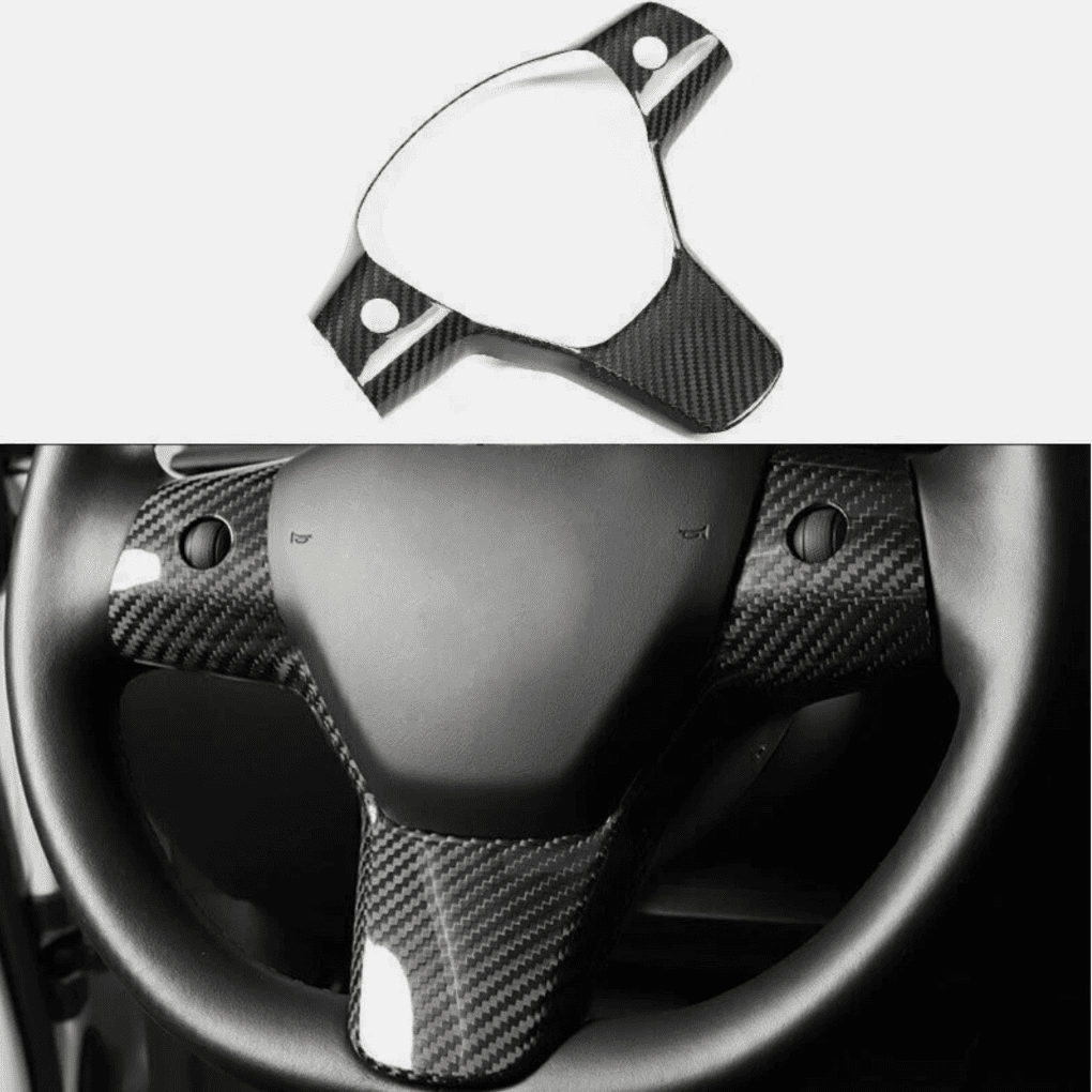Dry Carbon Fiber Steering Wheel Trim – For Tesla Model 3 (2017–2023) - Zapped Co