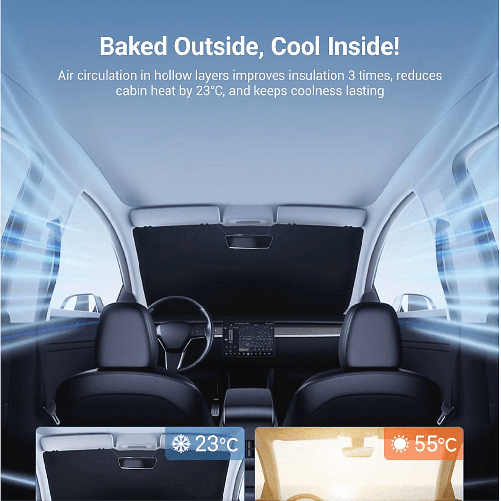 SunGuard – Premium Windshield Sunshade - for Tesla Model 3/Y (2017 - 2026) - Zapped Co