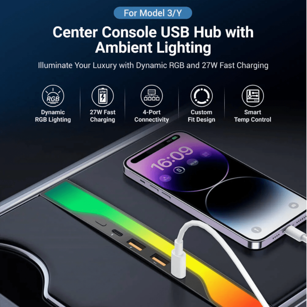 Tesla Ambient Light Power Dock – for Tesla Model 3/Y (2017 - 2023) - Zapped Co