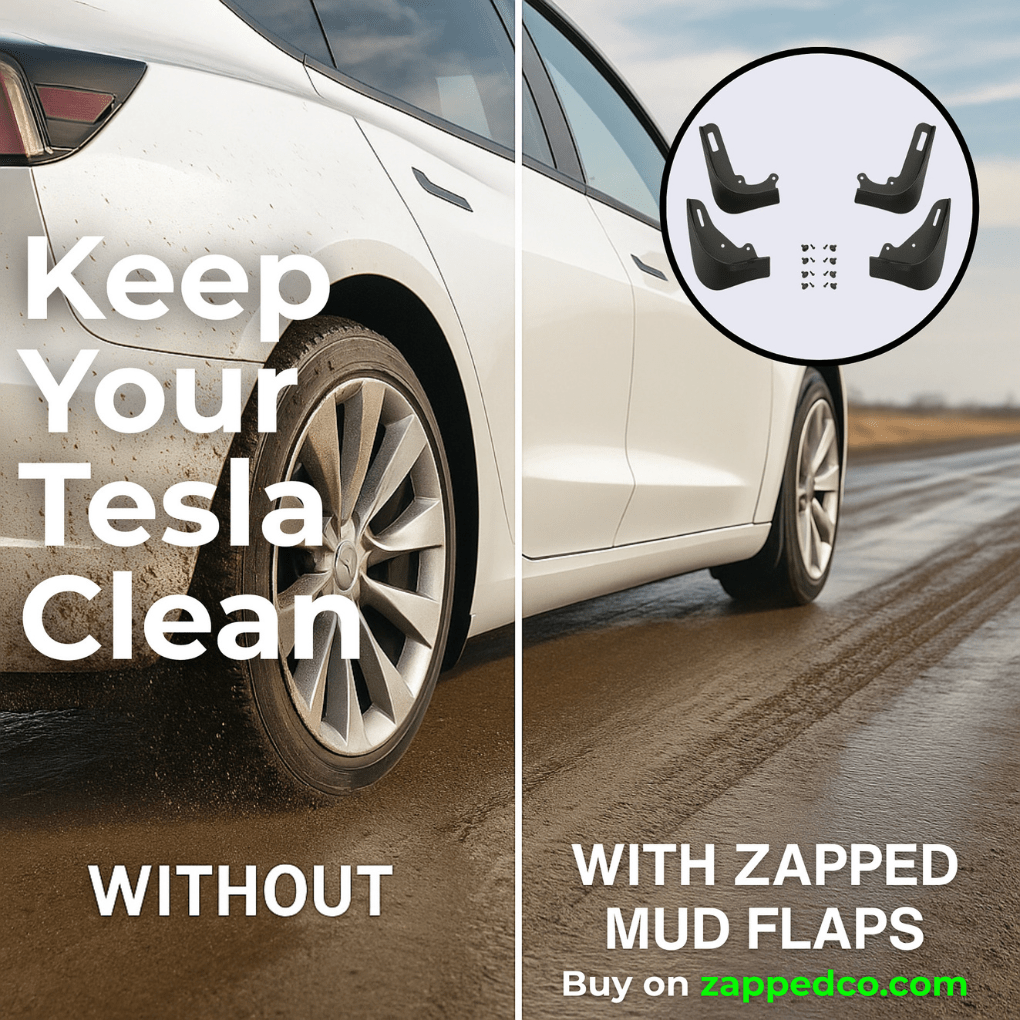 Tesla Mud Flaps – Custom Fit Splash Guards for Model 3, Y, S & X - Zapped Co